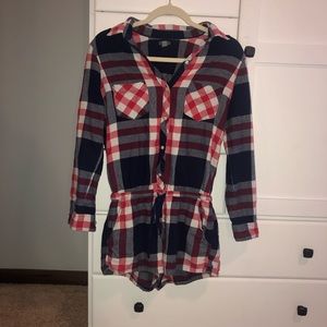 Aerie red and navy plaid pajama romper